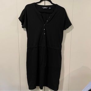 Lands End Short Sleeve T-Shirt Dress with Drawstring Waist and Henley-Style Neck